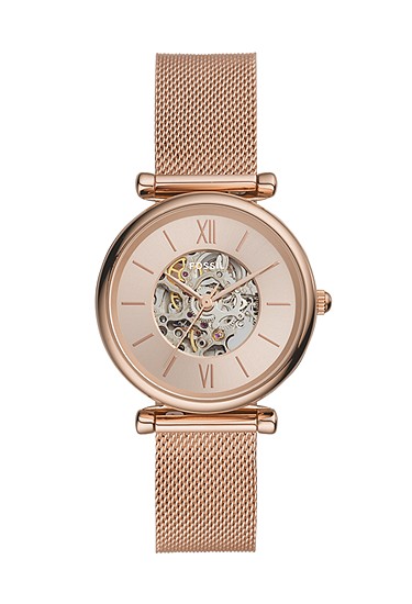 Carlie 35mm Automatic Rose Gold-Tone Stainless Steel Mesh Watch