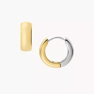 Ellis Domed Collection Two-Tone Stainless Steel Hoop Earrings