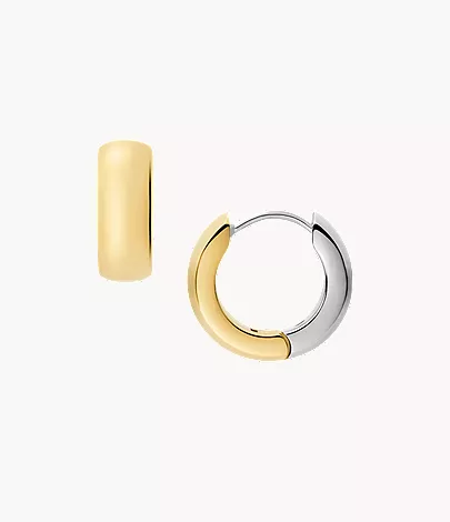 Ellis Domed Collection Two-Tone Stainless Steel Hoop Earrings