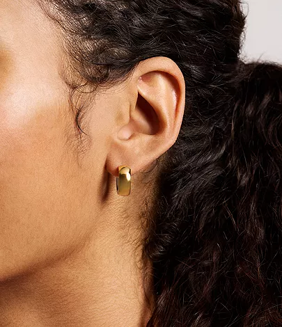Ellis Domed Collection Two-Tone Stainless Steel Hoop Earrings - Image 2