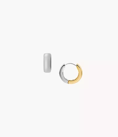 Ellis Domed Collection Two-Tone Stainless Steel Hoop Earrings - Image 3
