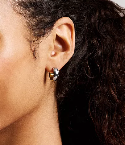 Ellis Domed Collection Two-Tone Stainless Steel Hoop Earrings - Image 8