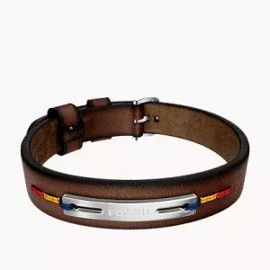 Everett Topstitch Brown Leather Strap Bracelet