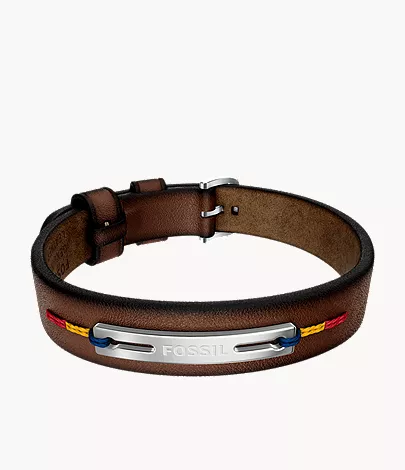 Everett Topstitch Brown Leather Strap Bracelet