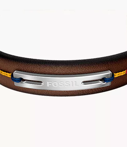 Everett Topstitch Brown Leather Strap Bracelet - Image 3