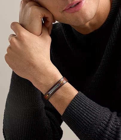 Everett Topstitch Brown Leather Strap Bracelet - Image 6