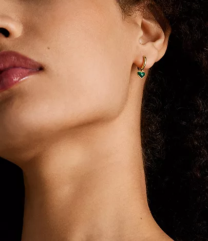Sutton Modern Meadows Reconstituted Malachite Heart Hoop Earrings - Image 2