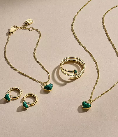 Sutton Modern Meadows Reconstituted Malachite Heart Hoop Earrings - Image 3
