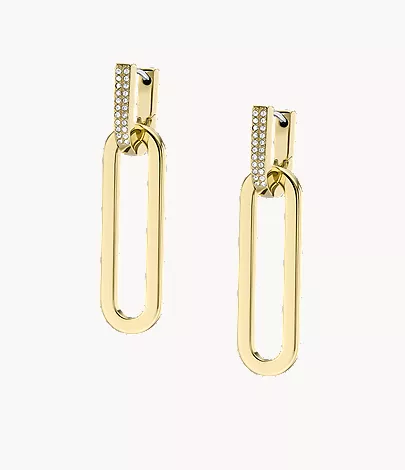 Heritage D-Link Glitz Gold-Tone Stainless Steel Drop Earrings - Image 3