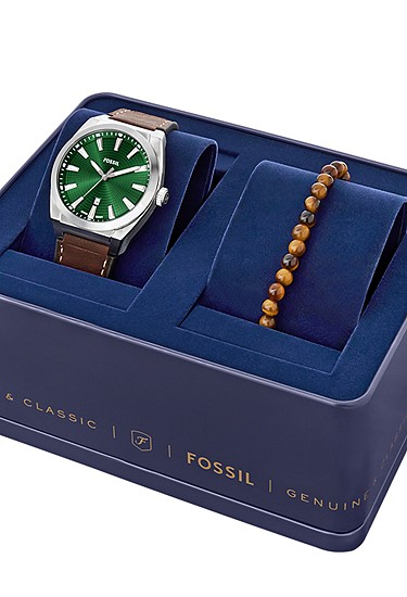 Everett 42mm Three-Hand Date Brown Leather Watch and Bracelet Set - Image 6