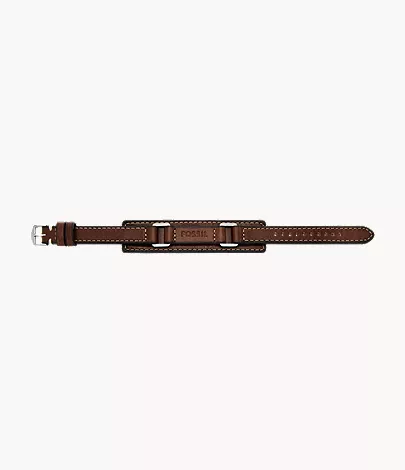 Machine Rugged Stainless Steel and Brown Padded Leather Strap Bracelet - Image 6