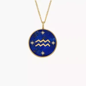 Aquarius Sutton Zodiac Gold-Tone Stainless Steel Blue Lapis Pendant Necklace