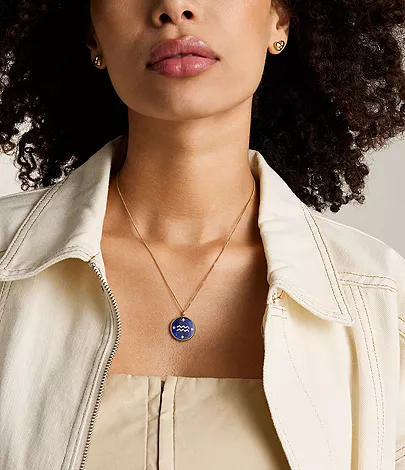 Aquarius Sutton Zodiac Gold-Tone Stainless Steel Blue Lapis Pendant Necklace - Image 2