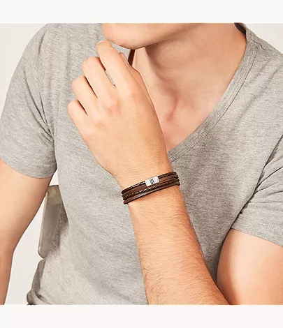 Brown Multi-Strand Braided Leather Bracelet - Image 3