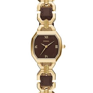 Harlow 22mm Three-Hand Brown Leather and Gold-Tone Stainless Steel Watch