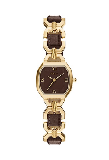 Harlow 22mm Three-Hand Brown Leather and Gold-Tone Stainless Steel Watch