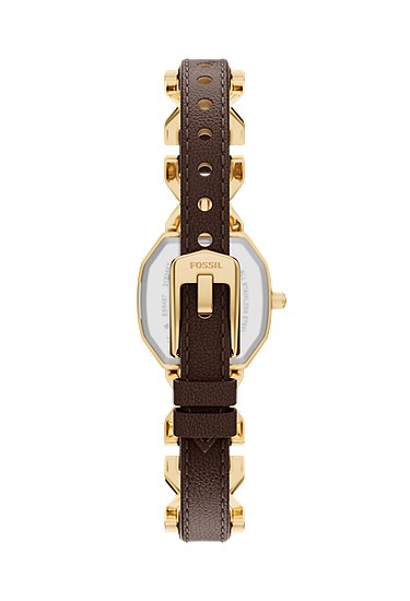 Harlow 22mm Three-Hand Brown Leather and Gold-Tone Stainless Steel Watch - Image 3