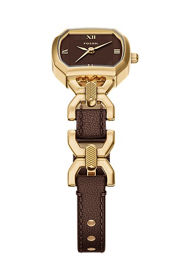 Harlow 22mm Three-Hand Brown Leather and Gold-Tone Stainless Steel Watch - Image 5