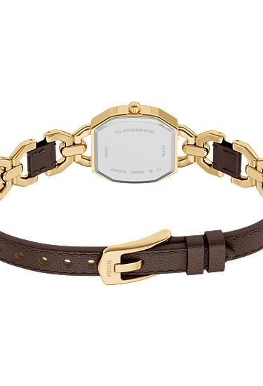 Harlow 22mm Three-Hand Brown Leather and Gold-Tone Stainless Steel Watch - Image 6