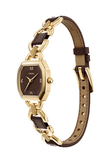 Harlow 22mm Three-Hand Brown Leather and Gold-Tone Stainless Steel Watch - Image 7