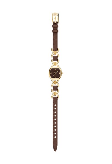 Harlow 22mm Three-Hand Brown Leather and Gold-Tone Stainless Steel Watch - Image 8