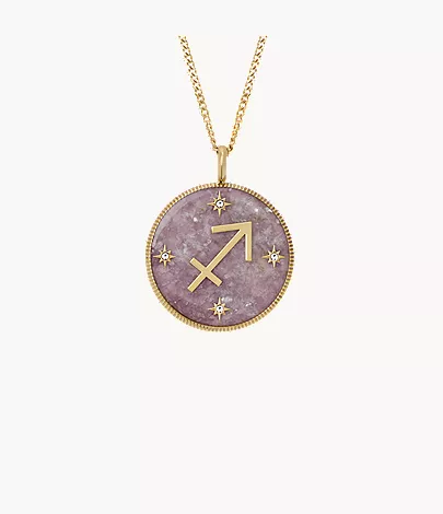 Sagittarius Sutton Zodiac Gold-Tone Stainless Steel Purple Amethyst Pendant Necklace