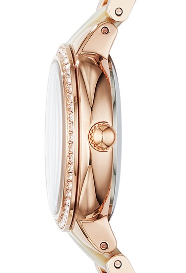 Virginia 30mm Three-Hand Rose Gold-Tone and Horn Acetate Stainless Steel Watch - Image 4