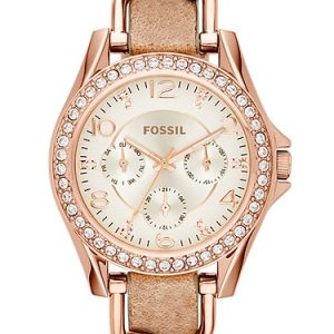 Riley 38mm Multifunction Rose Gold-Tone and Sand Leather Watch