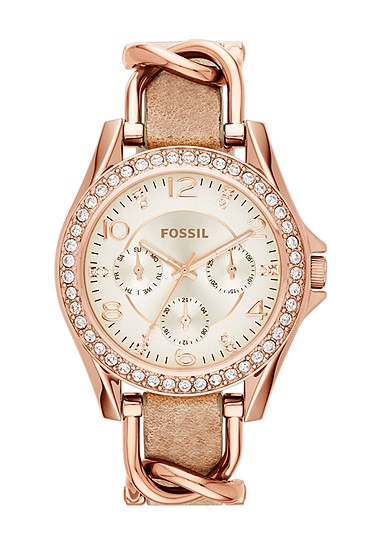 Riley 38mm Multifunction Rose Gold-Tone and Sand Leather Watch