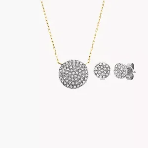 Ellis Glitz Disc Two-Tone Stainless Steel Necklace and Earrings Set