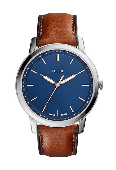 Minimalist 44mm Three-Hand Light Brown Leather Watch