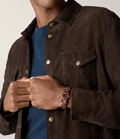 Machine Rugged Stainless Steel and Brown Leather Strap Bracelet - Image 2