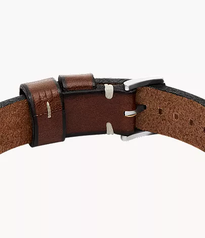 Machine Rugged Stainless Steel and Brown Leather Strap Bracelet - Image 4