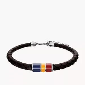Everett Enamel Brown Leather Station Bracelet