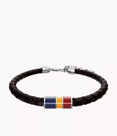 Everett Enamel Brown Leather Station Bracelet