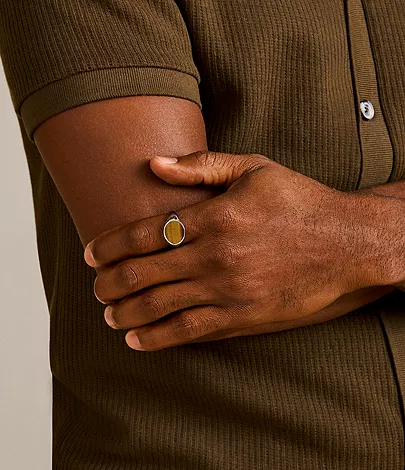 Ellis Signet Collection Brown Tiger's Eye Signet Ring - Image 2