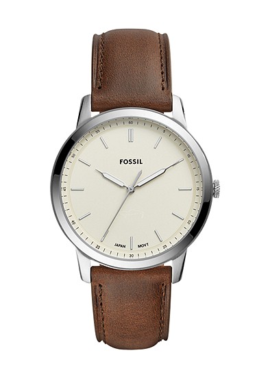 Minimalist 44mm Three-Hand Brown Leather Watch