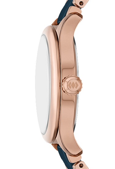 Gilmore 38mm Three-Hand Date Rose Gold-Tone and Navy Ceramic Watch - Image 4