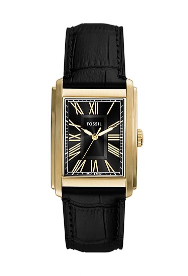 Carraway 30mm Three-Hand Black Croco Leather Watch
