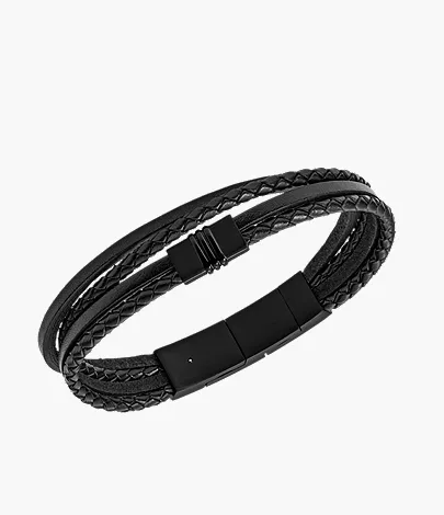 Multi-Strand Black Leather Bracelet - Image 2
