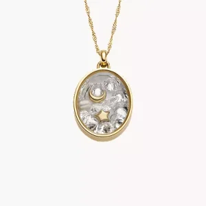 Sutton Shaky Glitz Gold-Tone Stainless Steel Moon and Star Pendant Necklace