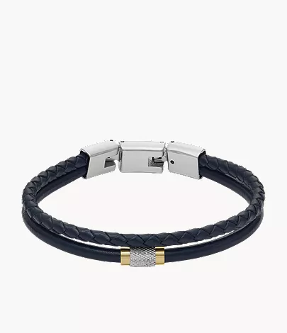 Machine Knurled Texture Navy Leather Multi-Strand Bracelet