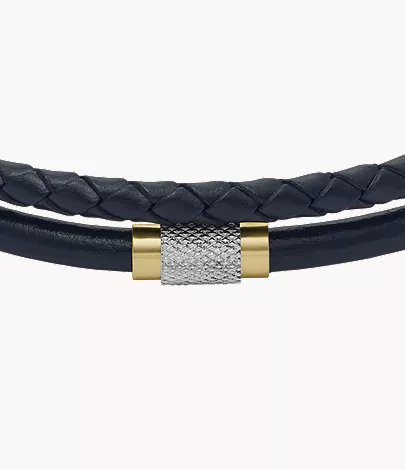 Machine Knurled Texture Navy Leather Multi-Strand Bracelet - Image 2