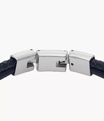 Machine Knurled Texture Navy Leather Multi-Strand Bracelet - Image 3