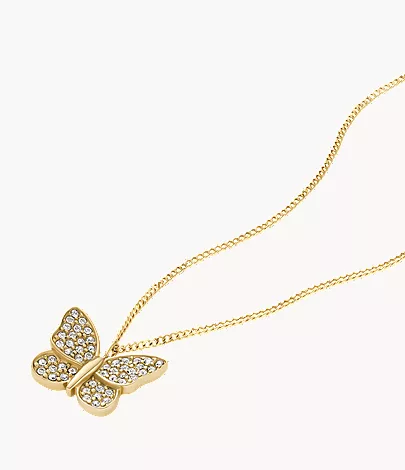 Sutton Pav?? Butterfly Gold-Tone Stainless Steel Pendant Necklace - Image 3