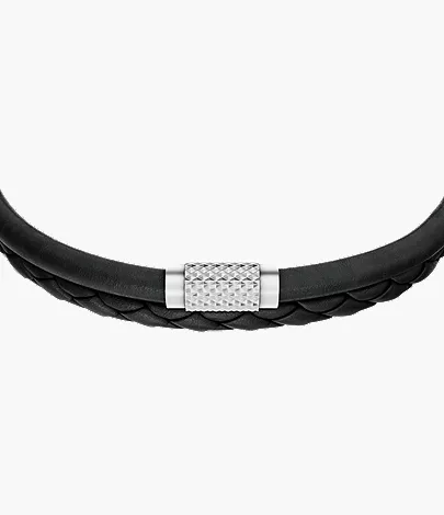 Machine Knurled Texture Black Leather Multi-Strand Bracelet - Image 3