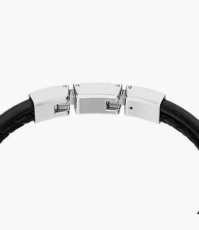 Machine Knurled Texture Black Leather Multi-Strand Bracelet - Image 4
