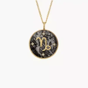 Capricorn Sutton Zodiac Gold-Tone Stainless Steel Gray Hematite Pendant Necklace