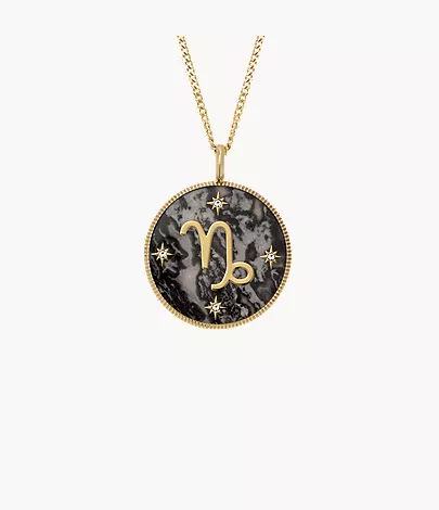 Capricorn Sutton Zodiac Gold-Tone Stainless Steel Gray Hematite Pendant Necklace