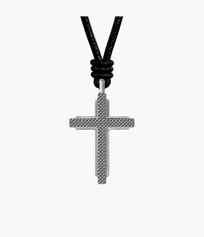 Machine Black Leather Cross Pendant Necklace